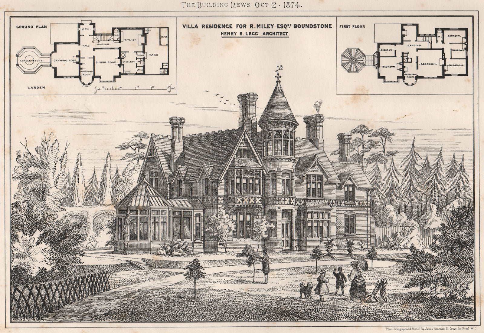 Villa residence for R. Miley, Boundstone; Henry Legg Architect. Surrey 1874